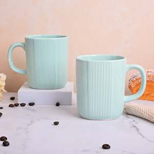 Ensemble de 2 tasses à lait en céramique vert clair uniques, compatibles micro-ondes, en grès, avec plateau, capacité 200 ml/400 ml - Product Image 5