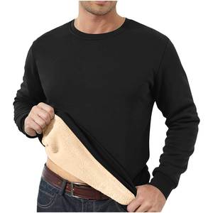 Pull thermique à col rond pour homme, couleur unie, doublure en polaire, manches longues, vêtements décontractés d'hiver, 100% coton tricoté - Product Image 6