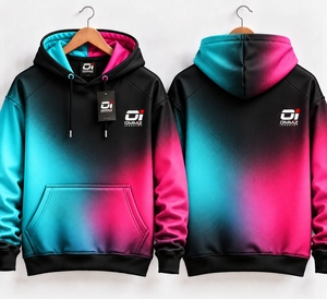 เสื้อสเวตเชิ้ตแฟชั่นสปอร์ตแบบสวมหัว ดีไซน์ใหม่จาก OMMIZ INDUSTRY ผลิตโดยตรงจากโรงงาน สีดำชมพู-ฟ้าไล่เฉด  รับสั่งทำตามแบบ - Product Image 2
