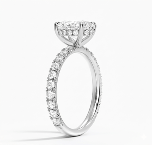 Bague de fiançailles ovale solitaire avec bande pavée de diamants pour femme, diamants de laboratoire - Product Image 4