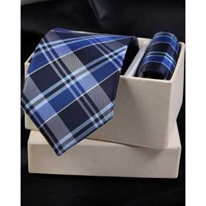 Conjunto clásico de corbata a cuadros azul Microsilk y bolsillo cuadrado para camisas de hombre - Product Image 4