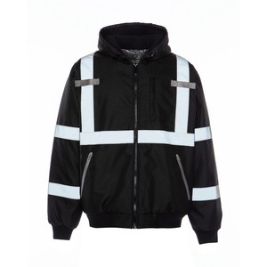 Men's High Visibility Reflective Work <b>Jacket</b> With <b>Silver</b> Stripes And Zipper Front For Safety Wear - Product Image 2