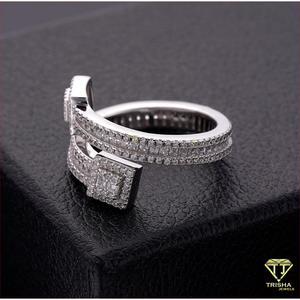 Anillo Abierto de Lujo en Plata de Ley 925 con Diamante Moissanita y Diseño Cuadrado Brillante para Compradores Mayoristas - Product Image 6