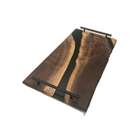 Plateau en bois Oak Muse, plateau rectangulaire en verre avec incrustation en shagreen rose, design moderne, durable pour une utilisation à la table