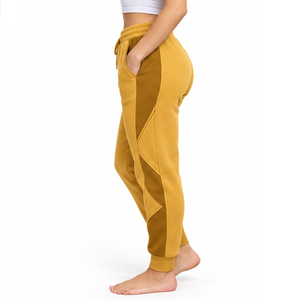 <b>Women</b> Casual Mustard Yellow Printed Jogger <b>Sweatpants</b> with High Waist Drawstring and Panel Design - Product Image 4