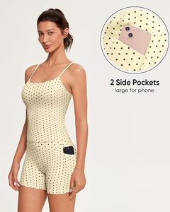 Mono de yoga con estampado de puntos crema, espalda cruzada, cintura alta, sin mangas, transpirable, de una pieza, corto - Product Image 3