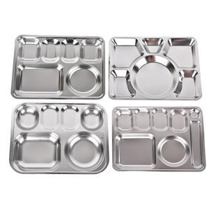 Plateau alimentaire rectangulaire en acier inoxydable personnalisable pour restaurant, plateau à dîner à 6 compartiments, plateaux pour cantine scolaire - Product Image 1