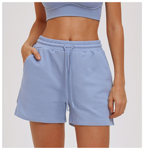 Pantalones Cortos Casuales de Mujer, Tejidos, de Color Sólido, Cintura Elástica, Ajuste Holgado, Azul Claro, Transpirables, Cintura Media - Product Image 1