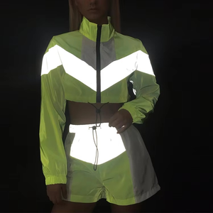 Conjunto Deportivo de 2 Piezas para Mujer, Color Block, Top Corto de Manga Larga con Cierre, Transpirable, para Primavera/Verano - Product Image 6