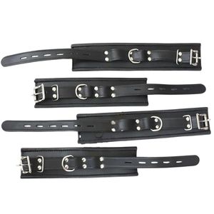 Black <b>Leather</b> <b>Wrist</b> And Ankle <b>Cuffs</b> With Padding And Metal Chains For Secure Restraint - Product Image 3