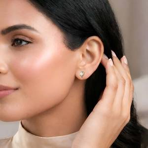 Classic Heart Shape Yellow Gold <b>Stud</b> <b>Earrings</b> With Round Brilliant Cut Diamond Claw Setting For Women's Engagement <b>Earring</b> - Product Image 3