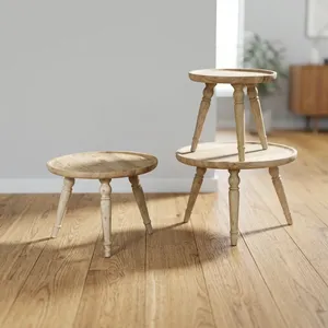 Mesas de centro rústicas de madera con tapas redondas y patas cónicas para muebles de sala de estar - Product Image 5