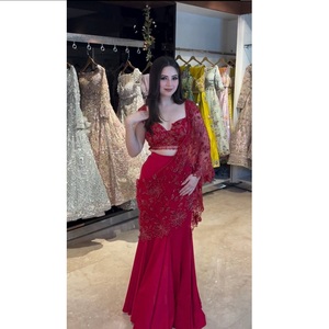 Lehenga Saree prêt-à-porter pour soirée, avec broderie fantaisie et travail de sequins, à prix de gros. - Product Image 1