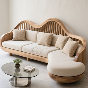 Elegante Sofá Moderno Minimalista Curvo de Madera de Teca para Salas de Estar, Hoteles y Villas, Suministrado desde Indonesia - Product Image 1