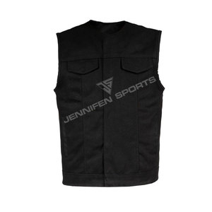 Gilet de moto pour homme, coupe ajustée, noir, 100% coton, toile respirante, vêtement d'extérieur pour l'hiver, gilet de motard avec doublure intérieure en bandana - Product Image 1