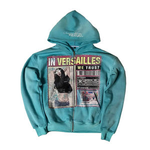 Sweat à capuche zippé personnalisé pour hommes et femmes, streetwear, vente en gros, veste à capuche imprimée surdimensionnée - Product Image 1