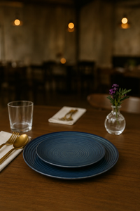 Premium Blue Spiral Stoneware <b>Ceramic</b> Dinner <b>Plate</b> Modern Round Serving <b>Plate</b> Handmade Tableware Restaurant-Style Blue <b>plate</b> - Product Image 2