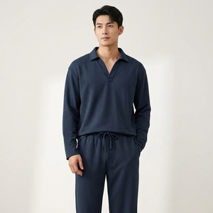 Ensemble de survêtement décontracté pour femme, bleu marine, avec pull à demi-zip à manches longues et pantalon à taille élastique, couleur unie, style vintage, écologique et léger - Product Image 4