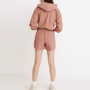 Women's New Fashion Two-Piece Shorts Set Windbreaker Zip-Up Hooded <b>Jacket</b> with <b>Track</b> Suit Short Sets for Women - Product Image 2