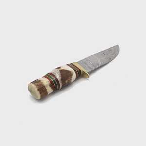 Cuchillo de caza con hoja de acero de Damasco y mango de asta de ciervo, cuchillo de supervivencia para exteriores - Product Image 1