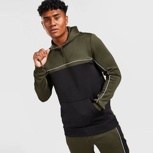 Survêtement à capuche premium pour homme |   Ensemble de jogging bicolore vert olive et noir obsidienne |   Ensemble de survêtement de sport urbain pour la salle de sport - Product Image 2
