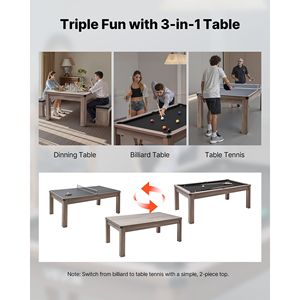 Tavolo da biliardo multifunzione 3-in-1 da 2,13 m con piano da pranzo, ping pong, 2 panche e accessori per lo stoccaggio - Arredamento per la casa - Product Image 2