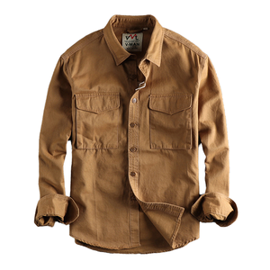 Camisa de algodón lavado para hombre, estilo cargo, para senderismo al aire libre, con etiquetas y insignias tejidas personalizadas - Product Image 4