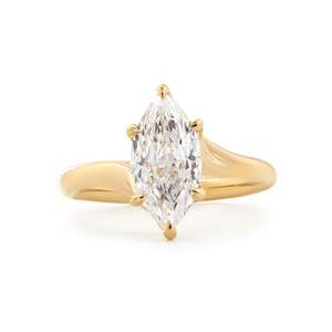 Anillo de Compromiso con Diamante Cultivado en Laboratorio de 1.5CT, Corte Marquesa, Oro Amarillo de 14K, Seis Puntas, Estilo Art Nouveau, Inspirado en la Naturaleza - Product Image 5