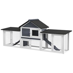 Conigliera Deluxe XL a 2 Piani per Esterni, 83 Pollici, in Legno di Abete Grigio Scuro, con Scala e Recinto, Stile Classico - Product Image 1