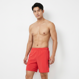 Pantalones Cortos Deportivos Rojos para Hombre, Ecológicos, de Secado Rápido, con Cintura Elástica, Largo Medio, Color Sólido, Material de Poliéster, Logotipo Frontal - Product Image 3