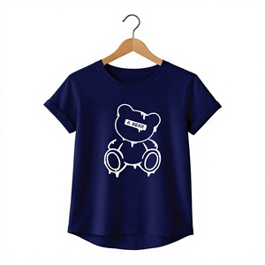 Camiseta de Cuello Redondo para Mujer con Estampado Dreamer, Corte Regular, Estilo Bohemio, Manga Corta, Color Azul Claro, Algodón Jersey, Primavera Verano - Product Image 3