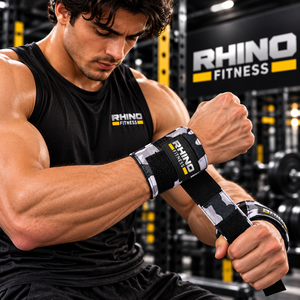 สายรัดข้อมือ Rhino Fitness Sportswear ลายพราง สำหรับยกน้ำหนัก พร้อมแถบตีนตุ๊กแก ช่วยพยุงข้อมือ - Product Image 4
