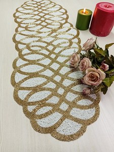 Camino de Mesa con Cuentas, Hecho a Mano, Decoración para Comedor, Bodas, Banquetes, Eventos y Hoteles, Precio al por Mayor - Product Image 1