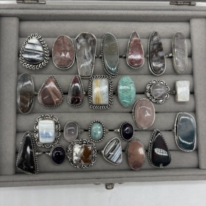 Brass <b>Silver</b> Plated Mixed Assorted Gemstone <b>Ring</b> with Bezel Setting Natural Stones <b>Adjustable</b> Bulk Jewelry Supplier - Product Image 6