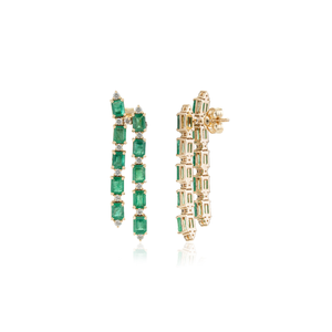 ต่างหูห้อยสองเส้นทองคำแท้ K14 ดีไซน์ทันสมัยไม่ซ้ำใคร ประดับมรกตและเพชร พร้อมอัญมณีตามเดือนเกิด ออกแบบได้ตามต้องการ - Product Image 5