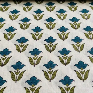 ผ้าฝ้ายพิมพ์ลายด้วยมือ สีเหลืองมัสตาร์ดพื้นขาวลายบูตะ ผ้าทอมือจากอินเดีย ลายดอกไม้แบบมินิมอล - Product Image 1