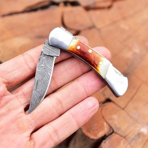 Mini Damascus Folding <b>Knife</b> Pocket <b>Knife</b> Handmade EDC <b>Knife</b> <b>Bone</b> <b>Handle</b> OEM High Quality Industrial Grade 58HRC Bulk Supply - Product Image 1