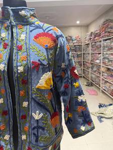Women's Hand Embroidered Floral Velvet Blazer Mandarin Collar Full Sleeve Autumn Ethnic Style Jacket <b>gift</b> for her - Product Image 3
