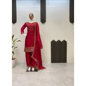 Ropa y accesorios musulmanes tradicionales de diseñador Ropa de fiesta Top Bottom Dupatta - Product Image 4