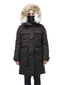 Chaqueta Larga Acolchada de Lona Tejida para Mujer con Capucha, Cierre de Cremallera, Manga Larga, Cortavientos, Color Sólido, Poliéster, Ropa de Invierno, Utilitaria - Product Image 5