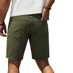 <b>Mens</b> Olive <b>Green</b> Denim <b>Shorts</b> Mid Regular Fit Breathable Cotton Casual Knee Length Ripped Distressed Summer Fashion Five Pocket - Product Image 2