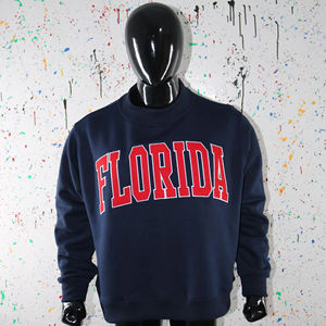 FLORIDA NAVY BLUE <b>Mock</b> <b>Neck</b> Sweatshirt 100% RED Applique Embroidery wide <b>neck</b> Sweatshirt Finer Threads - Product Image 1