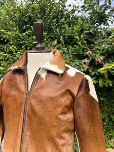 Men's Genuine Cowhide Hair <b>Leather</b> <b>Jacket</b> Animal Print Breathable Eco-Friendly Windproof Zipper Closure Turn-down Collar Casual - Product Image 3