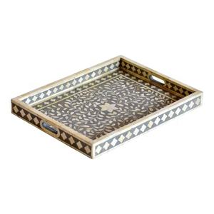 Nouveau meilleur Design Ramadan Eid cadeau gris os incrustation décoratif plateau de service plateau 37x23.50x5 CM décor à la maison ustensiles de cuisine qualité - Product Image 1