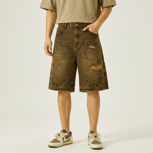 Trendy Custom Logo Printed Distressed Pockets <b>Cargo</b> Denim Short Heavyweight 100% Cotton <b>Vintage</b> <b>Cargo</b> Denim Short - Product Image 5