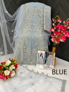 Vente flash - Design exclusif - Salwar Kameez en organza lourd brodé - Polyester - Vêtements de fête - Haute qualité - Prêt-à-porter pour femmes - Product Image 3