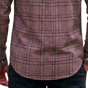 Chemise en flanelle à carreaux mauve poussiéreux pour homme, manches longues, boutonnée, décontractée, en tissu brossé doux, style streetwear, vente en gros - Product Image 6