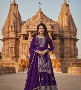 Ensemble Salwar Kameez indien pakistanais brodé violet Leranath Fashion pour femmes, vêtements ethniques traditionnels, robe en soie régulière recyclée - Product Image 1
