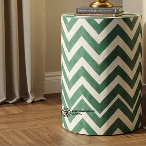 Premium Green Bone Inlay Modern Bedroom Nightstand Handmade Chevron Pattern Home Dcor - Product Image 4