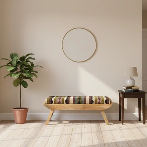 Banc ottoman pliable artisanal traditionnel style bohème géométrique en kilim, rembourré en laine et jute, écologique, du Rajasthan - Product Image 1